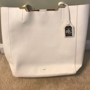 Lauren Ralph Lauren white leather tote